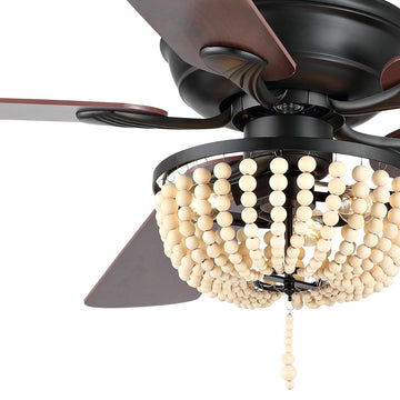 Erin 52" Rustic Farmhouse Iron/Wood Bead Mobile-App/Remote-Controlled LED Ceiling Fan - JONATHAN Y